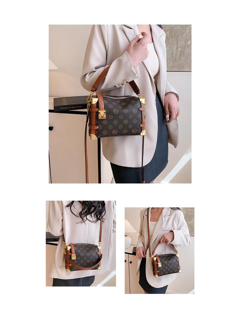 Geantă de umăr europeană și americană retro cu monogramă, tip pernă - Geantă de mână versatilă pentru femei