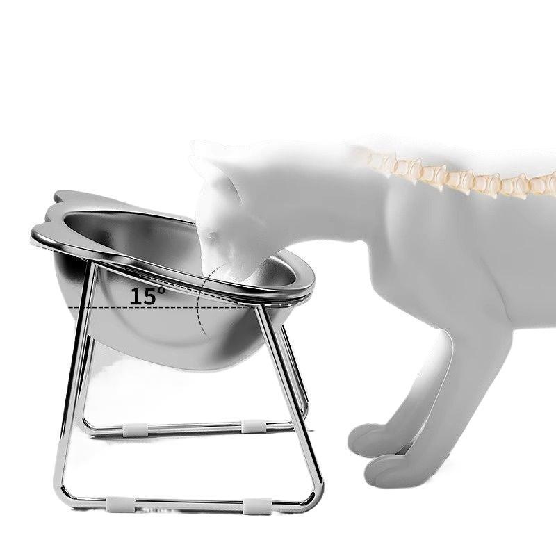 Cervical-Friendly Anti-Knock Pet Bowl: 304 Stainless Steel Slanted Rice & Water Bowl