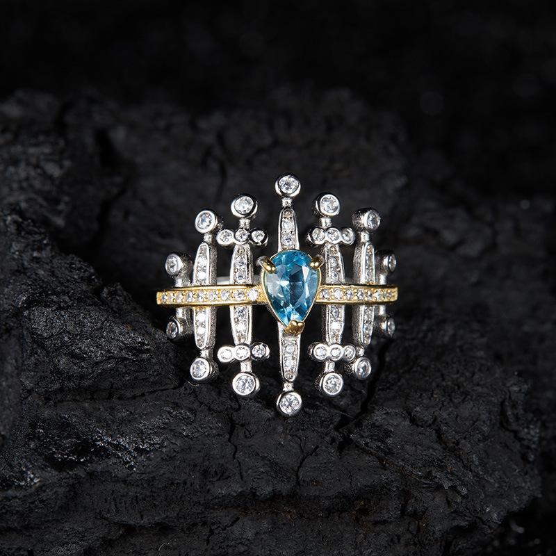 Personalized Fashion Earrings Ring S925 Sterling Silver Inlaid Natural Garnet Topaz Gemstone Ring Women'S Colorful Treasure
