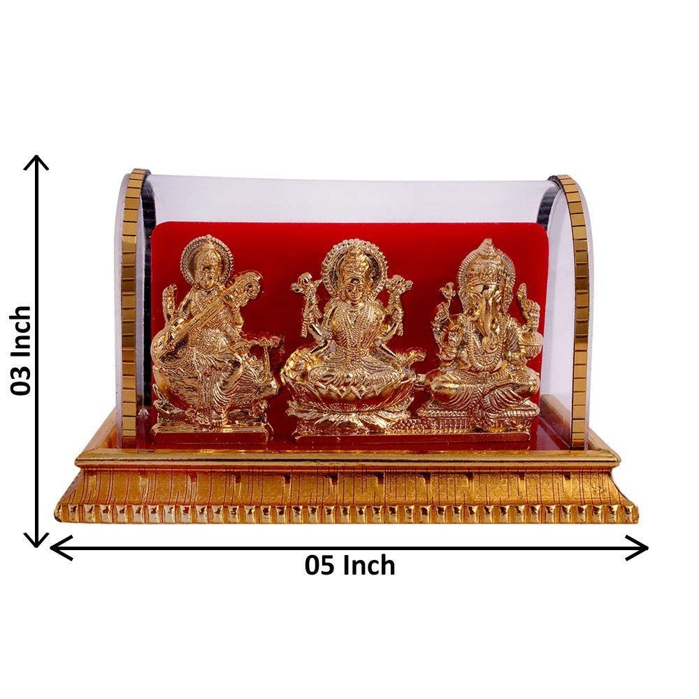 Metal Lord Ganesh and Maa Lakshmi, Sarswati Idol 12 Cm Golden, 1 Piece