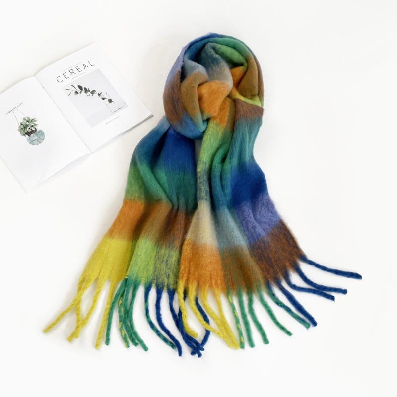 Crain blauer Schal Damen Winter vielseitig verdickt einfarbig Schal Mohair Premium warmer Schal