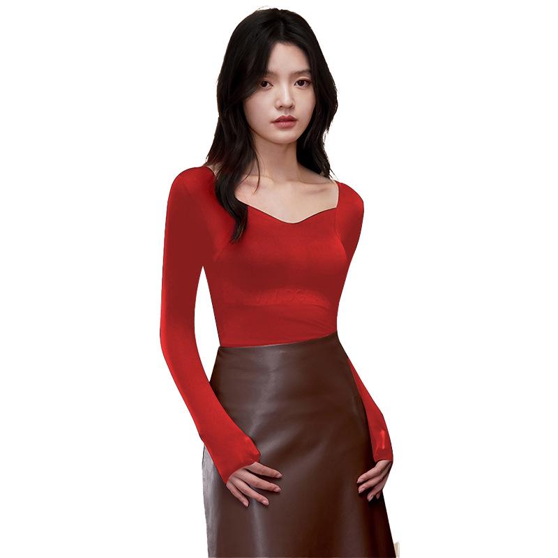 Women's Antibacterial Camellia Thermal Top - Bra-Free, Warm, and Lightweight for Autumn/Winter