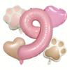 7PCS Animal Let's Pawty Dog Cat Paw Heart-shaped Aluminum Balloon 32inch Pink 1-9 Number Birthday Party Deco Balloon Baby Shower