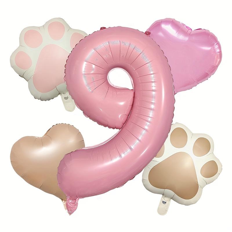 7PCS Animal Let's Pawty Dog Cat Paw Heart-shaped Aluminum Balloon 32inch Pink 1-9 Number Birthday Party Deco Balloon Baby Shower