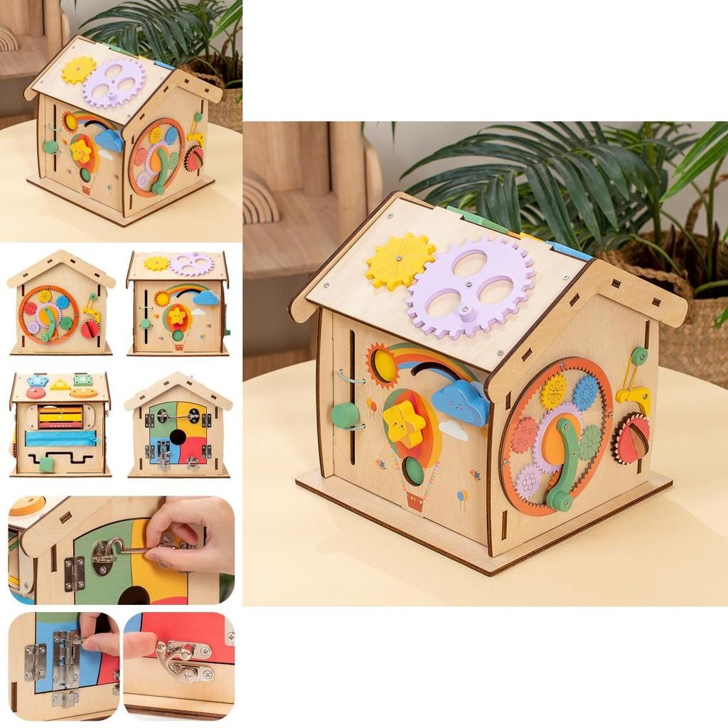 Wooden Busy House Toy For Kids With Educational Activities And Multifunctional Puzzle
