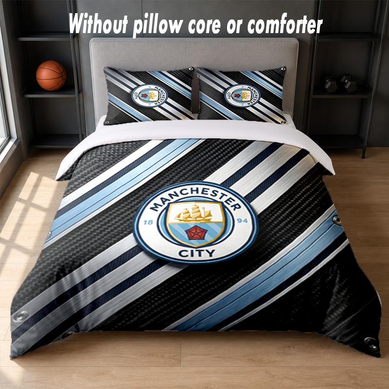 Manchester City Design Bed Bedding Set 1 Duvet Cover + 2 Pillowcases Soft Breathable Household Bed Linens