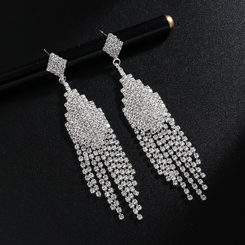 Personalized Jewelry Tassel Shiny Colorful Earrings Women's Long Slimming Drop Earrings