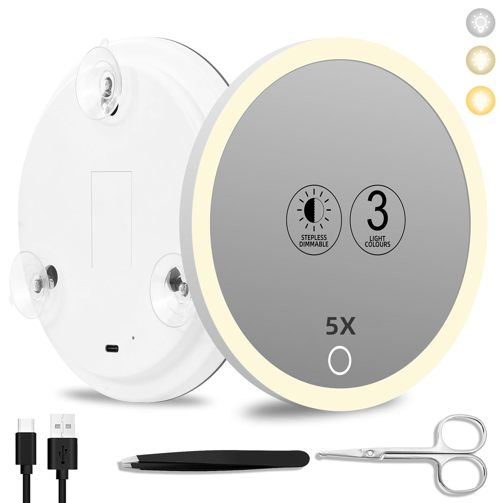 

6-дюймовое увеличительное зеркало с подсветкой, 10-30-кратное портативное дорожное увеличительное зеркало с 3 присосками