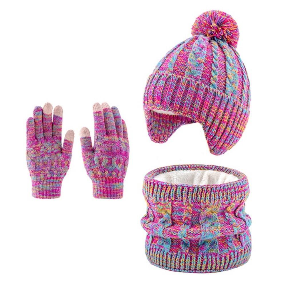 Colorful Kids Hat Scarf Gloves Set Thickened Gloves Warm Pullover Hat For Children