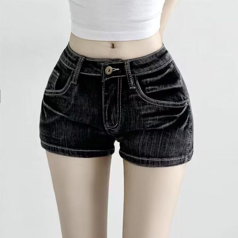 Spicy Girl Korean Low-Rise Gray Denim Y2K Hip-Hugging Hot Pants