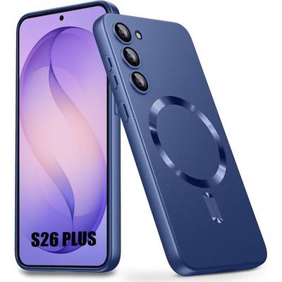 Case for Samsung Galaxy S26 Plus, Slim Anti-Scratch Silicone with Magnetic Ring - Navy Blue