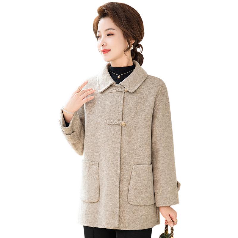 Mother's High-End Wool Coat for Middle-Aged & Elderly Women - Double-Sided, Mid-Length, Autumn/Winter Lapel Jacket