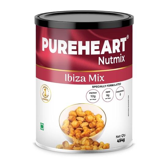 PUREHEART Nutmix Ibiza Mix | Premium Macadamia (40%), Cashew, Peeled Almond Roasted Nuts l Party Mix with Island Soul- Herbs & Chilli Flavor| 454g 454GM