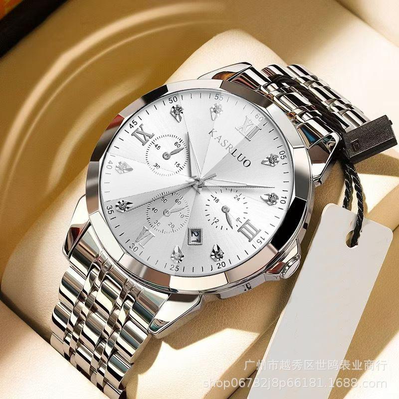 Men'S Non-Mechanical Quartz Watch Calendar Luminous Fashion Business Steel Belt Overseas Watch Men'S