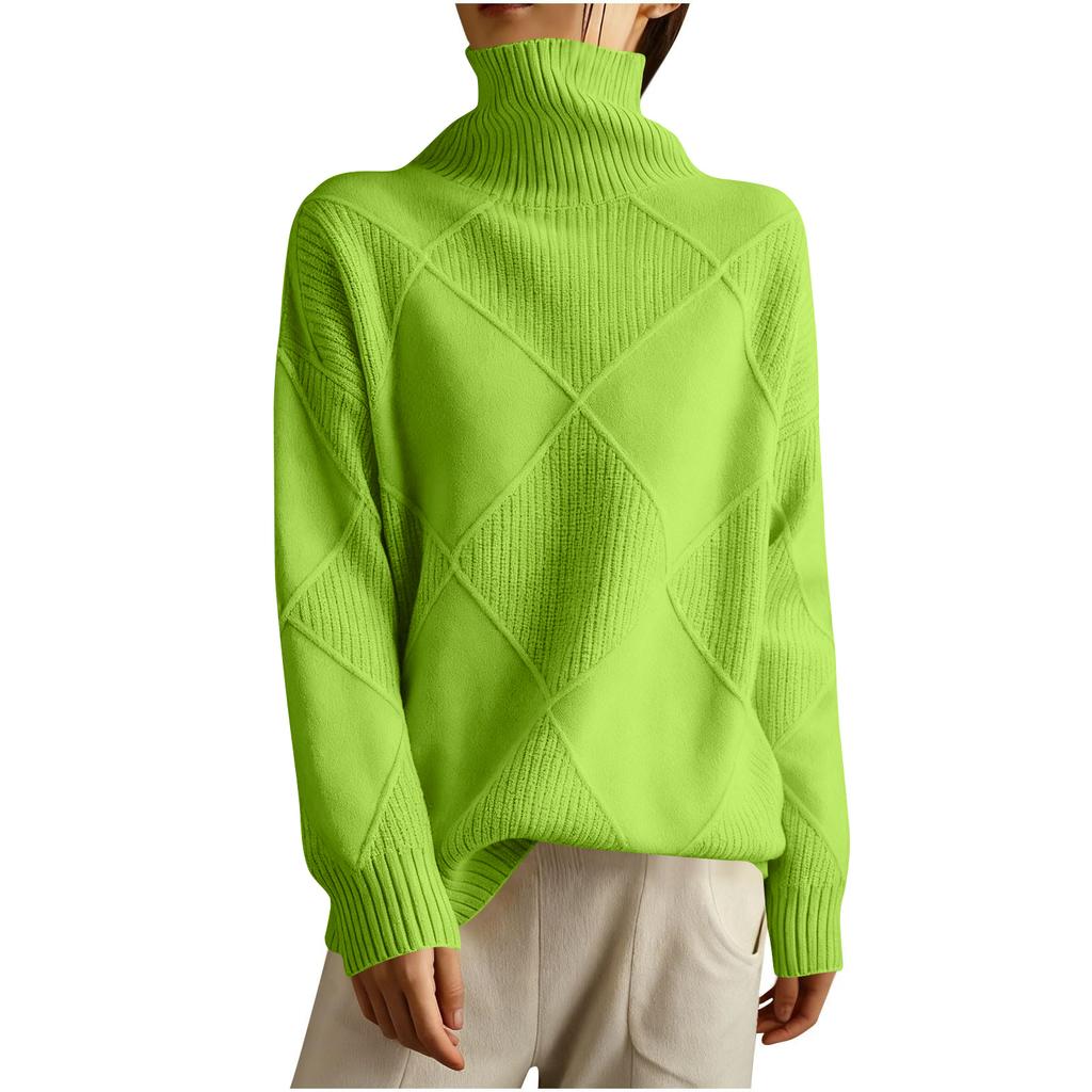 Women's Solid Color High Neck Knitted Top, Casual Commuting Loose Sweater