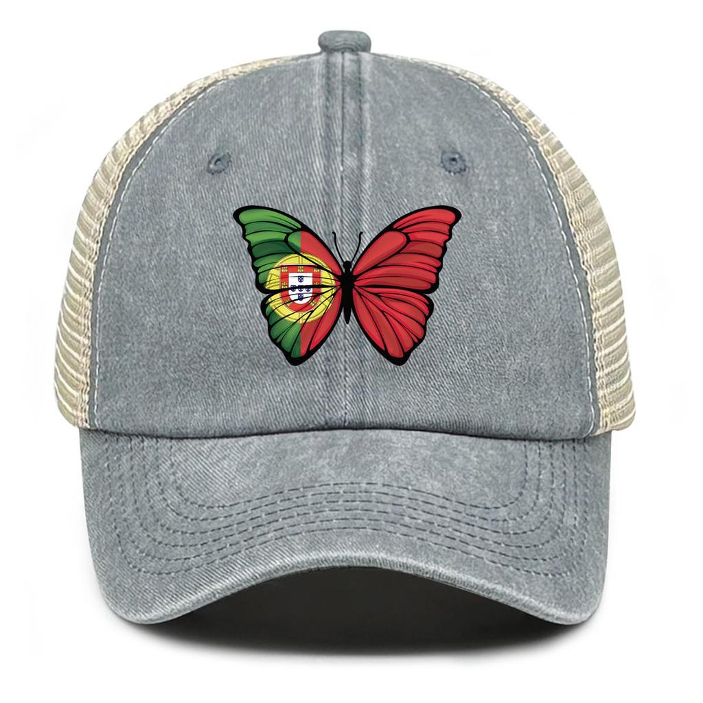 Butterfly Flag of Portugal Print Snapback Trucker Hat,Sunshade Non-Stretch Fabric Adjustable Baseball Hat