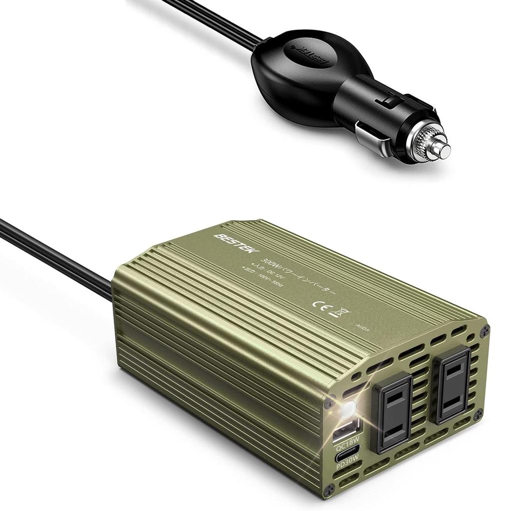 BESTEK A-MRI3010BU-GR-PD30W Modified Sine Wave Inverter, USB-C PD, 30W + USB-A QC, 18W, Car
