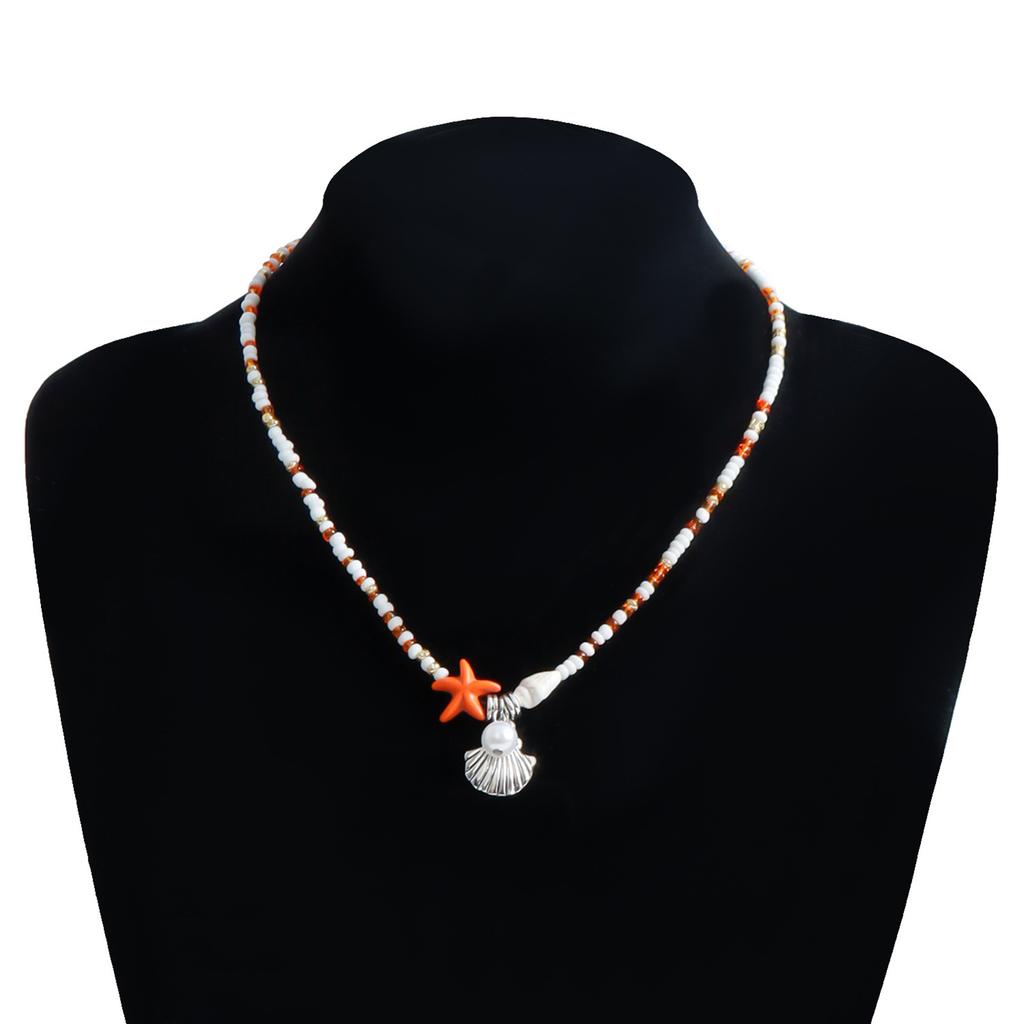 Beautiful Bohemian Starfish Pendant Necklace Colorful Bead Choker Adjustable Neck Chain Jewelry for Women and Girls