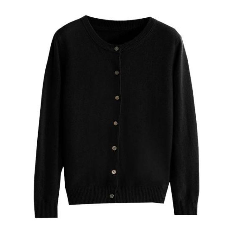 Long Sleeve Women Knitted Sweater Coat Single Breasted Round Neck