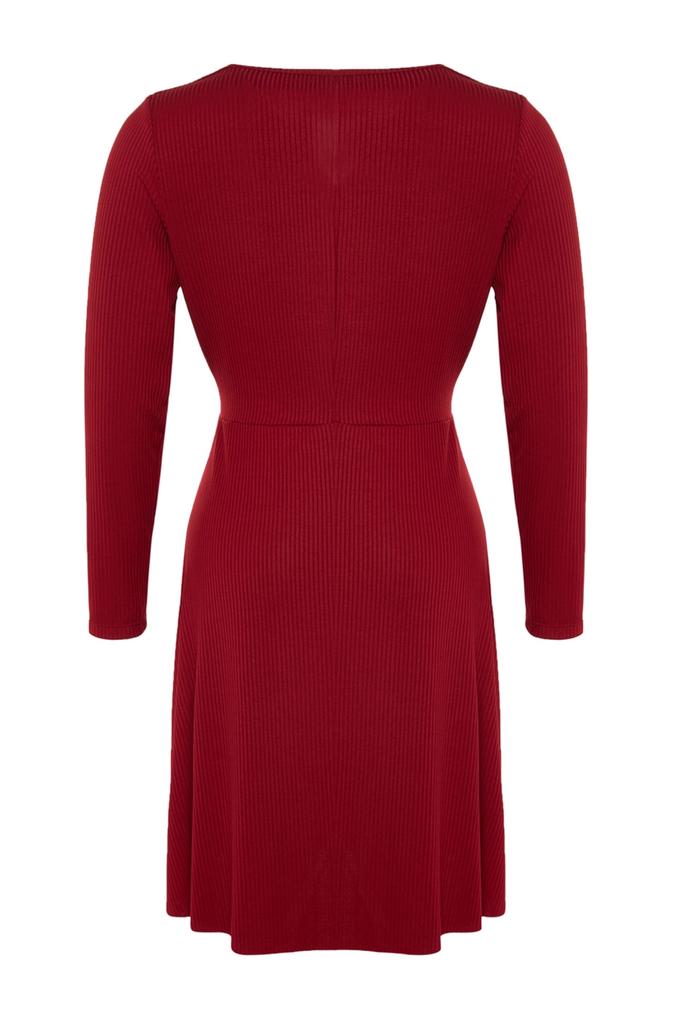 Women's Fashion New Plus Big Size Dress Red Waist Open Skater Double Breasted Knitted Dress
