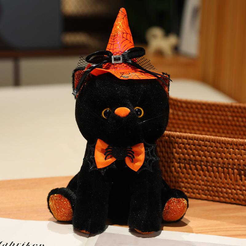 Halloween Magical Black Cat Plush Toy Party Decor Childrens Soft Doll Gift Cat