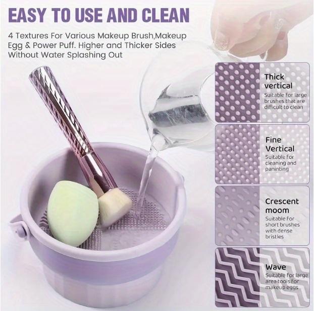 3-In-1 Silicone Makeup Brush Cleaning Bowl, Makeup Brush Drying Rack, Beauty Egg Cleaner, Multiple Textures, Deep Cleaning
