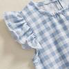 Baby Girls Rompers Plaid Frills Round Neck Fly Sleeve Infant Clothes Bodysuits Jumpsuits