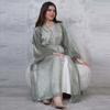 AB453 Puff Sleeve Cardigan: Elegant Long Dress & Robe Set with Hot Drill Accents