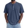 Mens Green Waffle Knit Henley Shirt Short Sleeve Crew Neck Casual Loose Fit Pullover