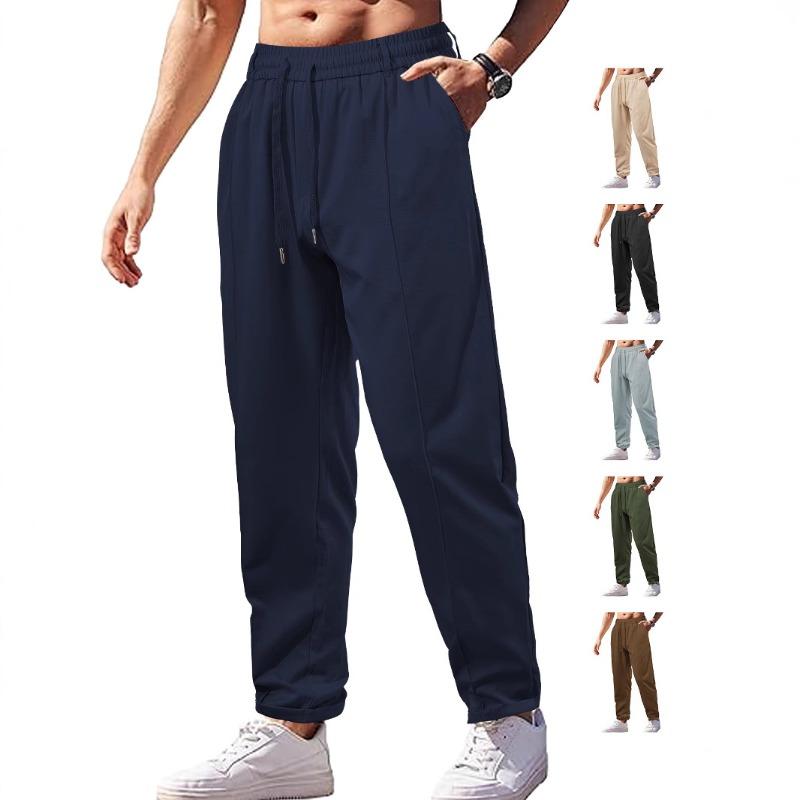 Men's summer loose breathable high waist tether imitation cotton twill shuttle men's trousers casual pants