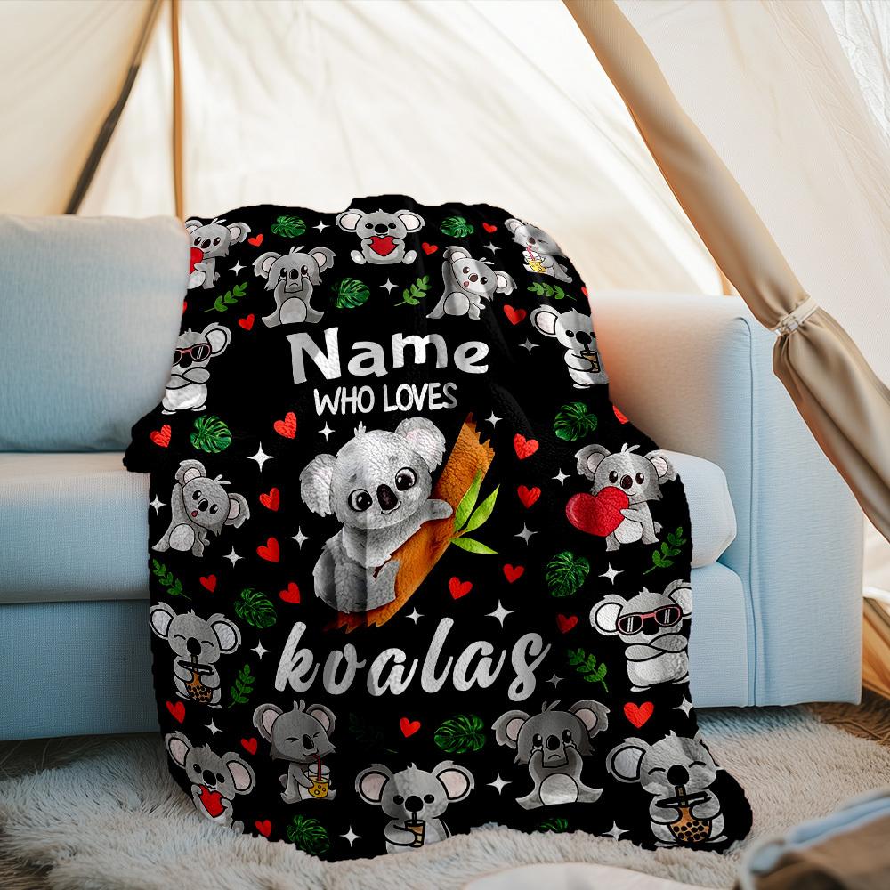 Outdoor Customize Your Name Blanket Koalas Love Blanket Comfortable Soft Lightweight Allseason Multipurpose Blanket For Travel Camping Picnic Sofa