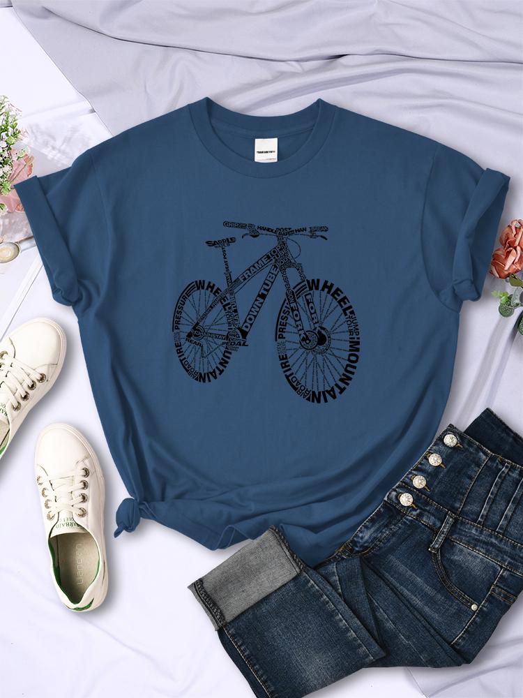 Bicycle Made Of Letters T Shirts For Women Summer Breathable Casual Short Sleeve Fashion Street Hip Hop Tops Womans Tee Clothing