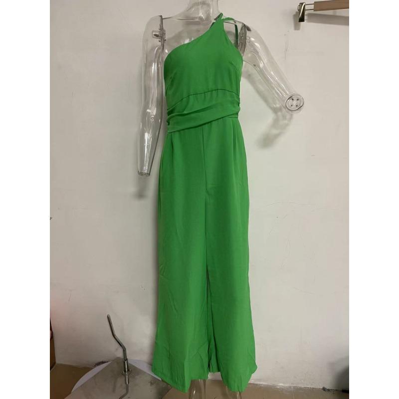 Women's Spring and Summer Solid Color Loose Wide Leg Cotton Hemp Jumpsuit