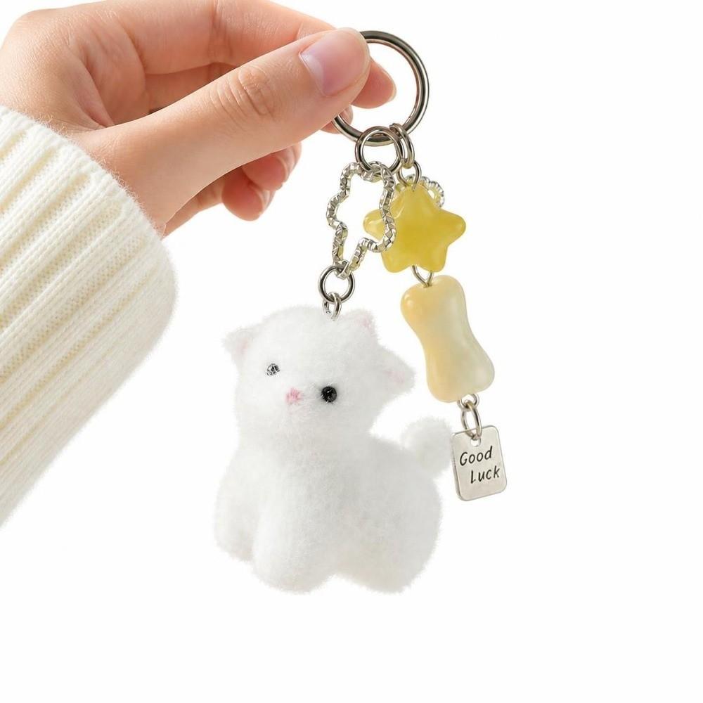 with Yellow Star Flocking Dog Keychain White Animal Pendant New Lamb Bag Charm Handbag Charm