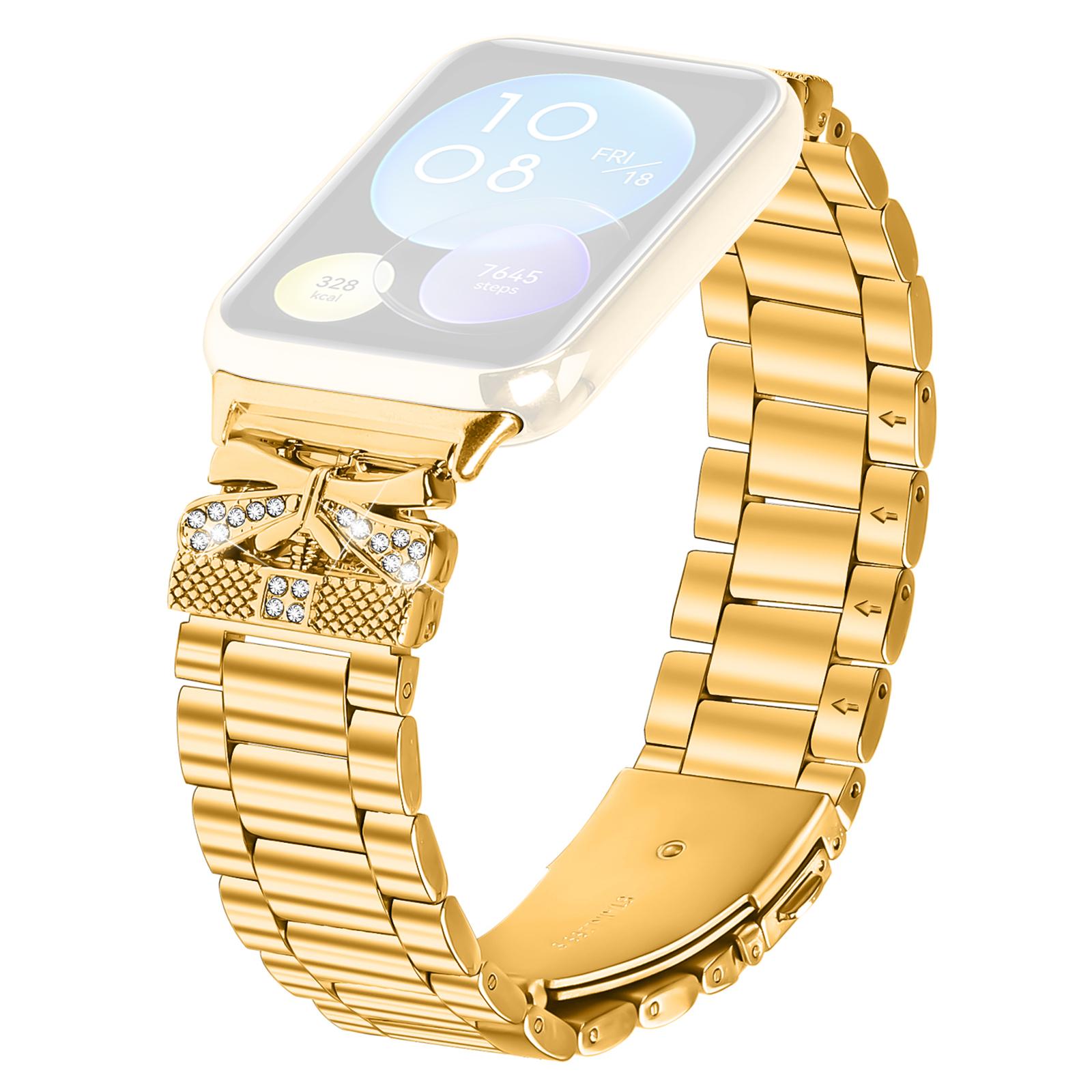 

Replacement Strap for Xiaomi Redmi Watch 4 Butterfly Rhinestones Decor Metal Watch Band Gold