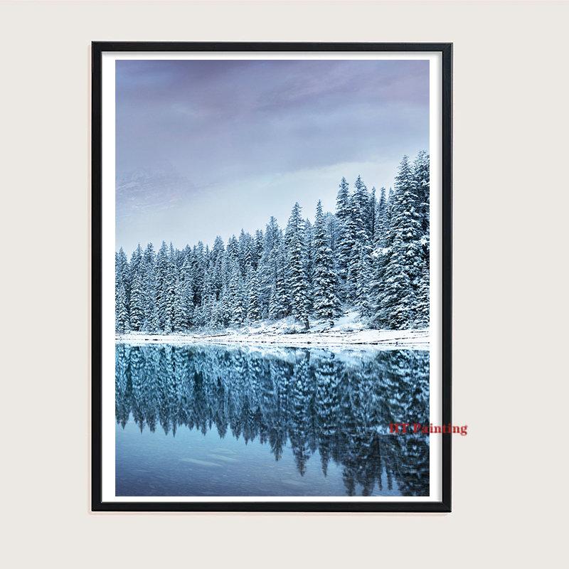 Triptych Prints Winter Mountain Sunset Lake Landscape Photo Poster Canvas Painting Nature Scenery Wall Art Pictures Home Decor