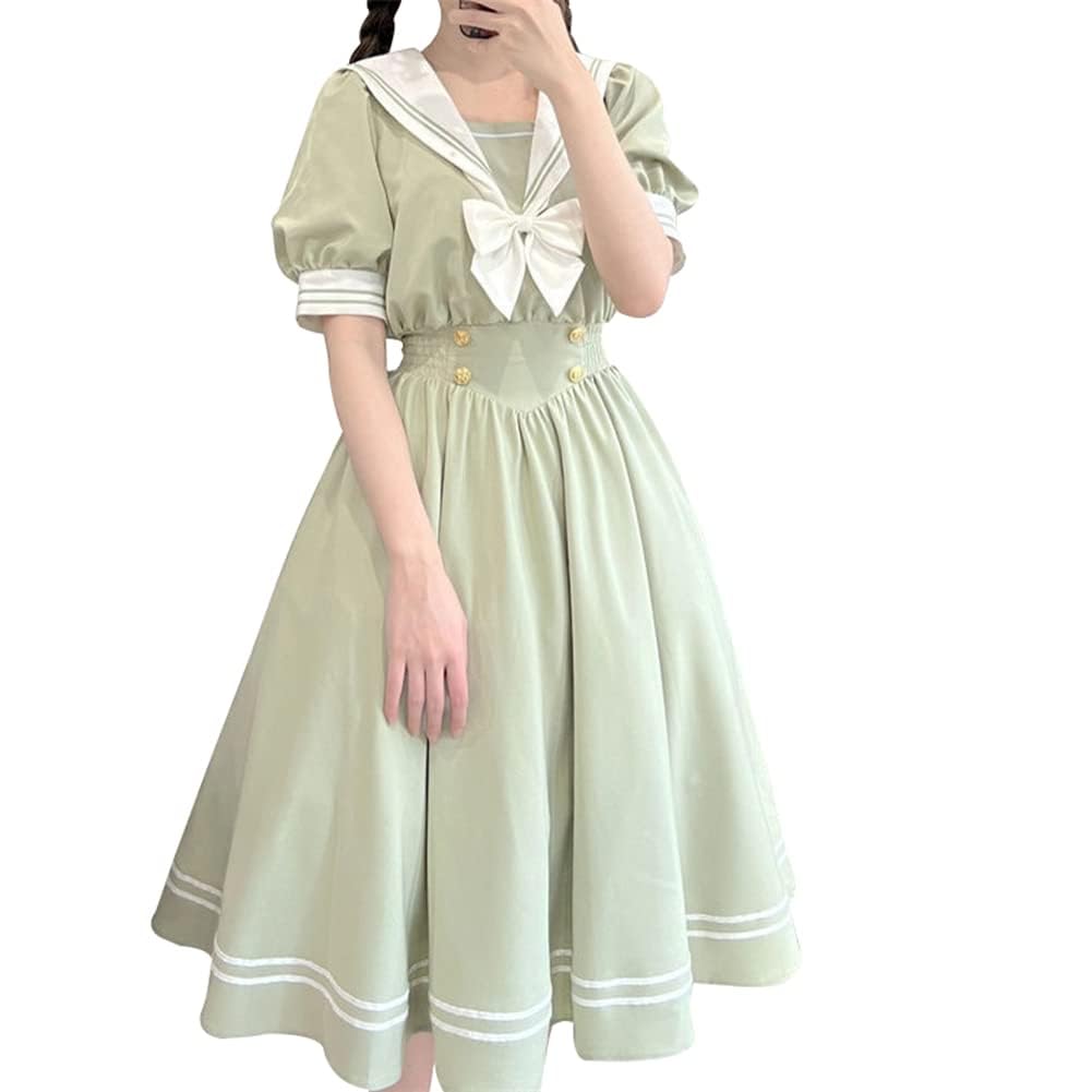 

Платье в стиле мори-гёрл, матросская форма, короткое, конфетное, колледж, с коротким рукавом, матросский воротник, лолита-мода, женское платье, рукав, девушка, стиль, А-силуэт, лето, платье, воротник, зелёный