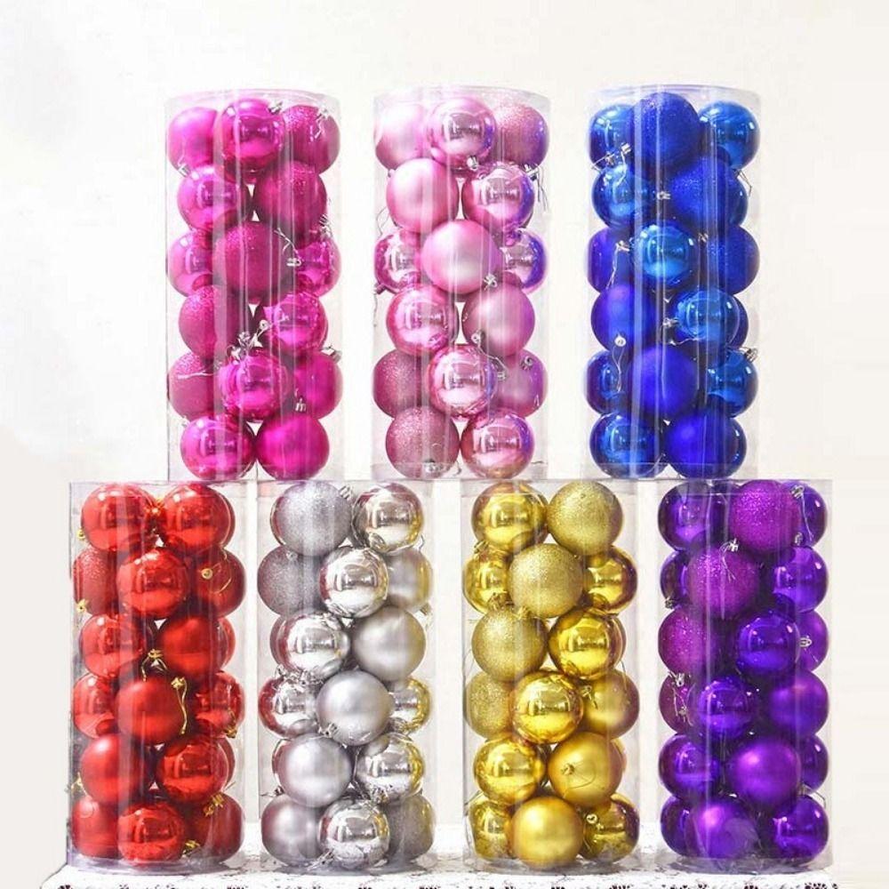 24Pcs 3/5CM Christmas Balls Plastic Hang Pendant Christmas Tree Ornaments Reusable Shatterproof Xmas Tree Baubles Holiday Decor
