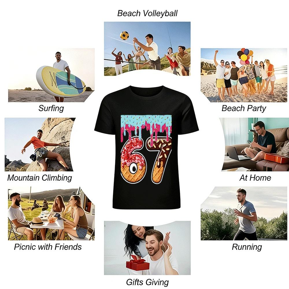 Fun Dessert Number 67 Print Casual Top For Men Women Pure Cotton T-shirt