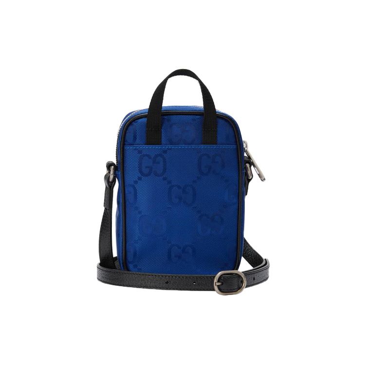 Gucci Borsa a tracolla mini in nylon GG blu reale con patch GUCCI per uso quotidiano unisex