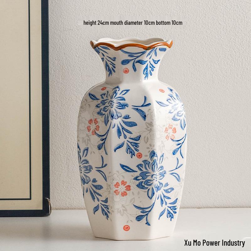 Vintage Blue & White Porcelain Ceramic Vase for Home Flower Arrangement