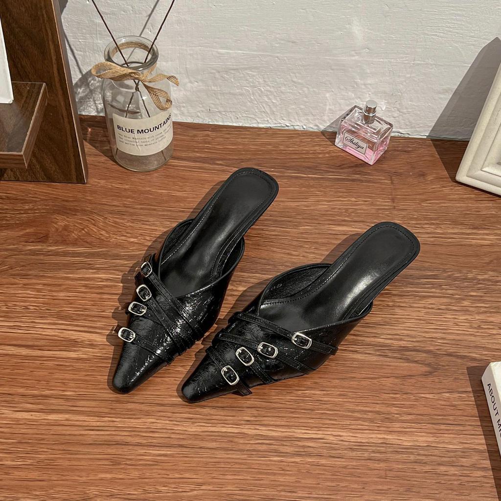 Fashion Bag Head Half Drag Muller Shoes Women Wear High Heels After Empty Single Shoes 2025 New French Celebrity Style Women's Shoes