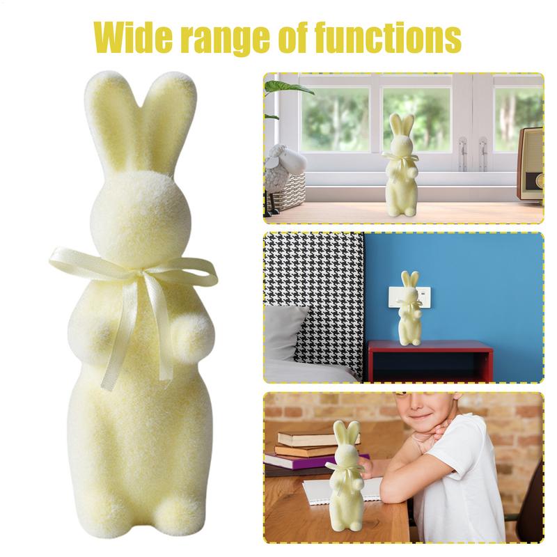 Easter Flocked Bunny Decor Flocked Tabletop Bunny Sculpture Decor Rabbit Shape Decoration Tool For Cupboard Bookshelf Fireplace