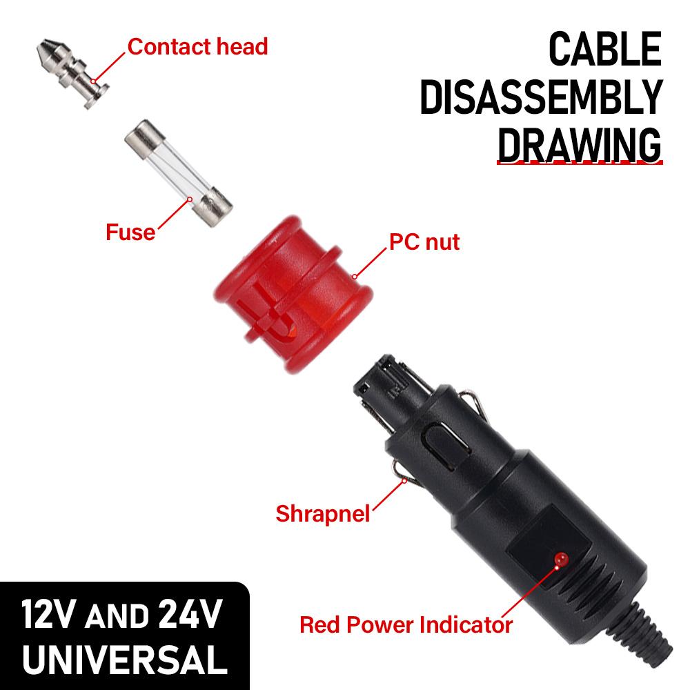 Car Cigarette Lighter With Indicator Light European Cigarette Lighter  Connector General Automotive Accessories 12V-24V 8A