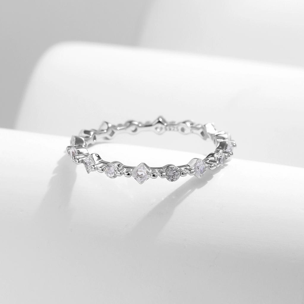 MODIAN 925 Silver Trendy Delicate Square Round CZ Stacking Slim Eternity Band Rings For Women Fine Jewelry Gifts