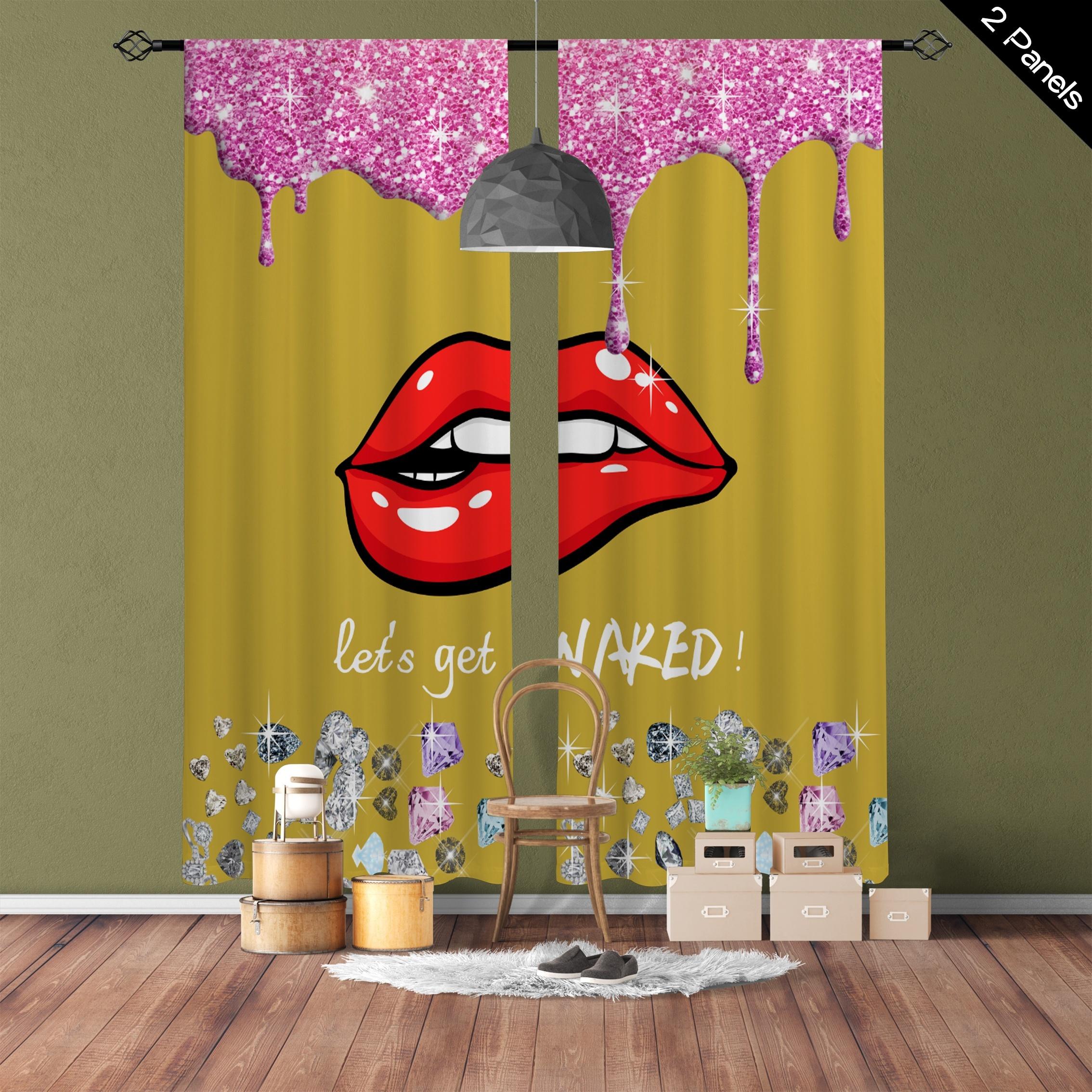 

2 шт. афроамериканская женщина принт карниз для штор карман красная губа цифровая занавеска для гостиной кухни спальни ванной комнаты домашний декор (50Wx50H)x2(CM)&Grommet Top