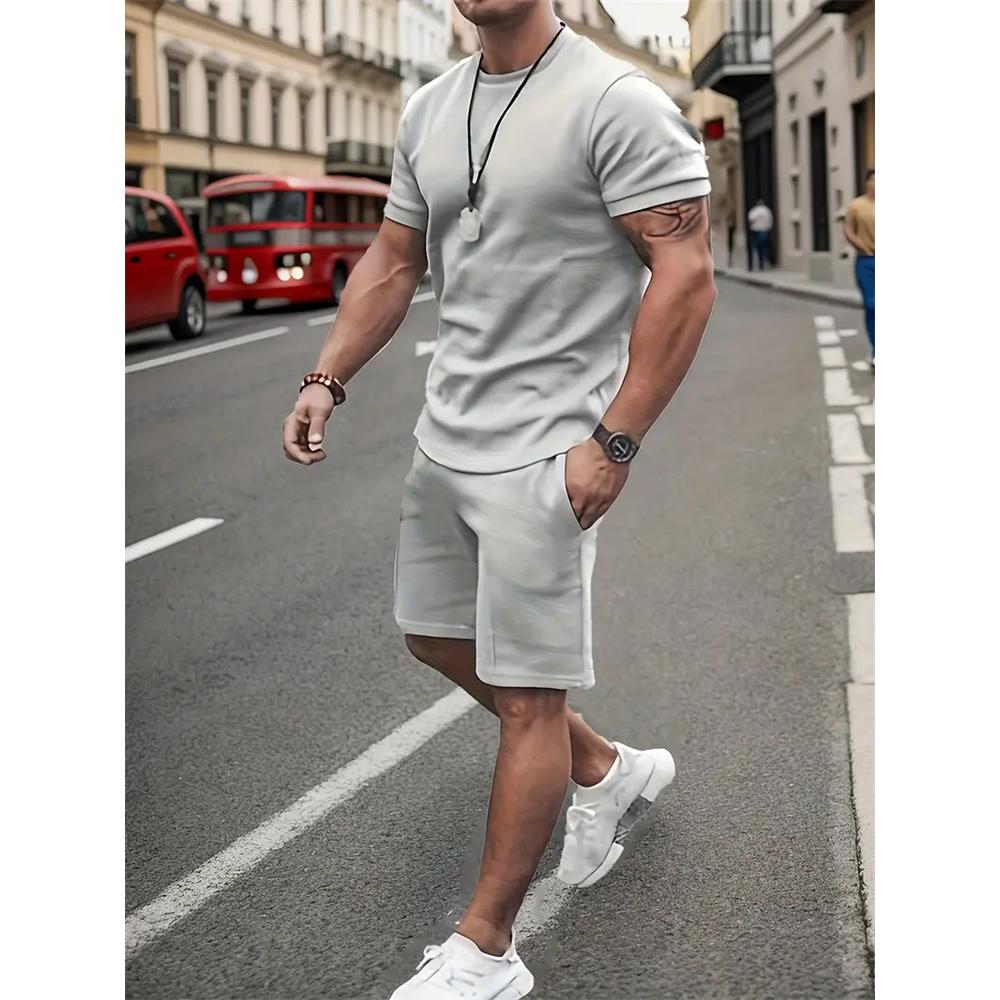 2024 Neue Sommer-Sportbekleidung Herren Kurzarm Shorts 2-teiliges Set Herren Street Camouflage-Print Trendiges Shorts-Set Herrenbekleidung