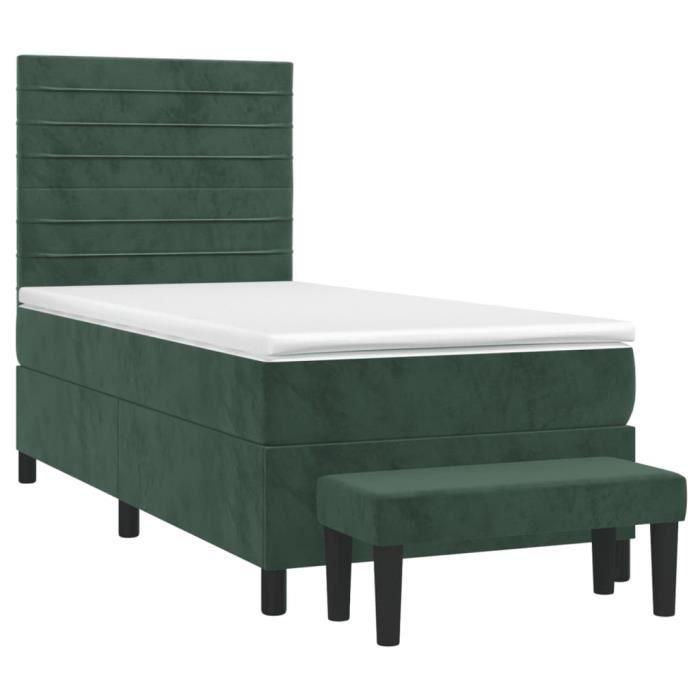 3137890 vidaXL Lit à sommier tapissier avec matelas Vert foncé 100x200 cm