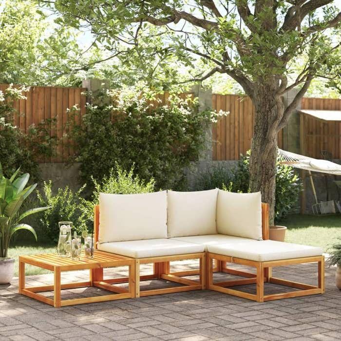 VidaXL Ensemble de canapés de jardin 4 pièces avec coussins en bois d'acacia et corde 3278847