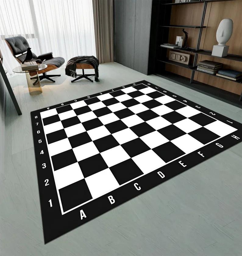 Printed Chick White Black Checkered Area Runner Rug Elegant Machine Washable Checkerboard Pattern Print Carpet Modern Home Gift